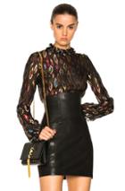 Saint Laurent Fil Coupe Blouse In Abstract,black,metallics,red