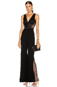 Jonathan Simkhai Sateen Lingerie Lace Jumpsuit In Black