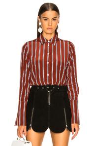 Frame Long Cuff Pj Top In Brown,stripes