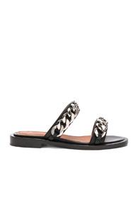 Givenchy Leather Two Strap Chain Flat Sandals In Black