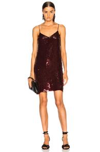 Tibi Sequins Beaded Slip Dress In Red