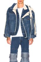 Y Project Double Layered Denim Jacket With Sherpa Lining In Blue