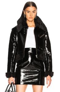 Palmer Girls X Miss Sixty Patent Leather & Faux Fur Jacket In Black