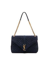 Saint Laurent Large Monogram Slouchy Suede Chain Bag In Blue