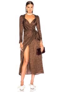 Attico Jacquard Maxi Dress In Animal Print,brown