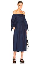 Tibi Midi Off Shoulder Dress With Belt In Blue