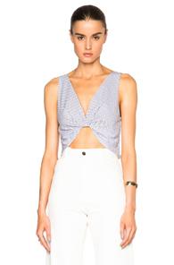 Thakoon Twisted Front Crop Top In Gray,checkered & Plaid