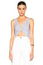 Thakoon Twisted Front Crop Top In Gray,checkered & Plaid