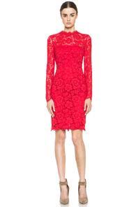 Valentino Tubino Lace Knit Dress In Red