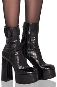 Saint Laurent Eel Leather Billy Platform Buckle Ankle Boots In Black
