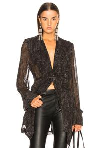Ann Demeulemeester Pinstriped Sheer Sleeve Coat In Black,stripes