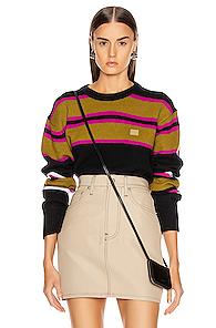 Acne Studios Nimah Stripe Face Sweater In Black,green,purple,stripes