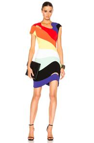 Mugler Technical Cady Dress In Abstract,orange,purple,red,yellow