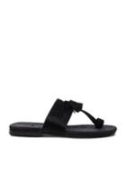 Newbark Calf Hair Roma V Tassel Sandals In Black