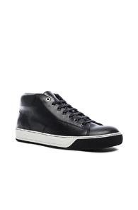 Lanvin Nappa Leather Mid Top Sneakers In Black