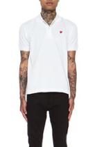 Comme Des Garcons Play Small Red Emblem Cotton Polo In White