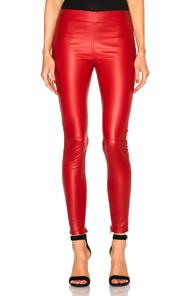 Saint Laurent Shiny Stretch Leather Leggings In Red