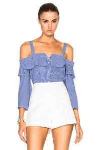 Nicholas Shoulder Band Top In Blue,stripes