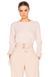 Tibi Mock Tie Sleeve Sweater In Pink