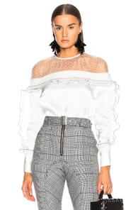 Self-portrait Satin Yoke Trimmed Top In Neutrals,white
