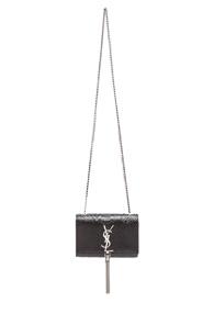 Saint Laurent Small Monogramme Embossed Python Chain Tassel Bag In Black,animal Print