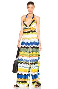 Missoni Mare Jumpsuit In Yellow,blue,stripes,geometric Print