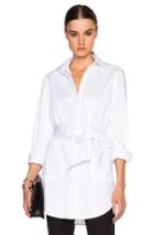 Sally Lapointe Stretch Cotton Oversized Shirt With Wrap Belt In White