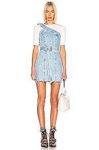 Grlfrnd Callie Belted Dress In Denim Light