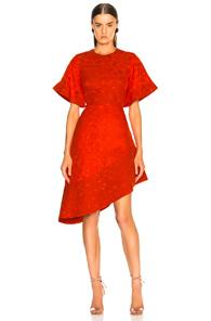 Brandon Maxwell Satin Jacquard Flare Sleeve Mini Dress In Abstract,red