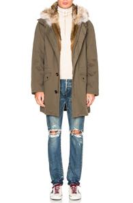 Yves Salomon Fwrd Exclusive Twill Parka With Overdyed Rabbit Fur In Green