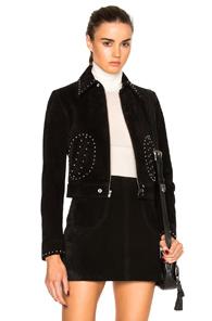 Saint Laurent Studded Pocket Suede Jacket In Black