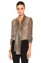 Saint Laurent Georgette Babycat Blouse In Animal Print,neutrals