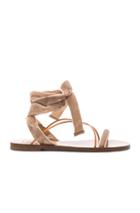 Valentino Flat Velour Ankle Tie Sandals In Neutrals