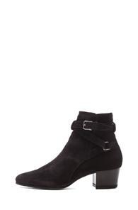 Saint Laurent Wyatt Suede Buckle Boots In Black