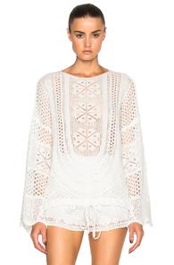 Chloe Cotton Mix Lacy Jacquard Sweater In White