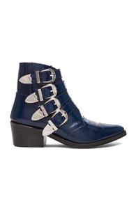 Toga Archives Leather Buckle Booties In Blue