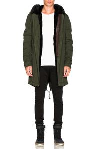 Mr & Mrs Italy Canvas Parka With Shaved Beaver Fur In Green