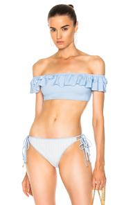 Jonathan Simkhai Ruffle Bandeau Top In Blue