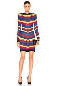 Balmain Stripe Dress In Abstract,purple,yellow