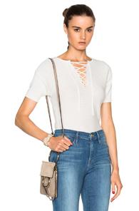Frame Denim Crochet Lace Up Tee In White