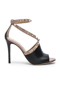 Valentino Leather Rockstud Open Toe Heels In Black
