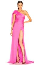 Oscar De La Renta One Shoulder Ruched Gown In Pink