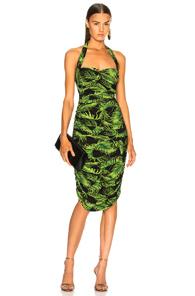 Norma Kamali Bill Dress With Rhinestones In Green,floral