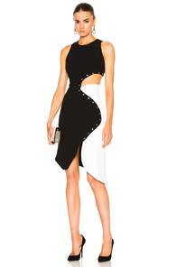 Mugler Technical Cady & Metal Dress In Black,white