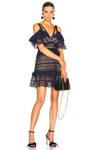 Self-portrait Striped Paneled Lace Dress In Blue