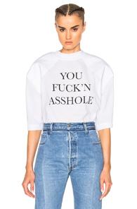 Vetements Football Shoulder Tee Shirt You Fucking Asshole In White