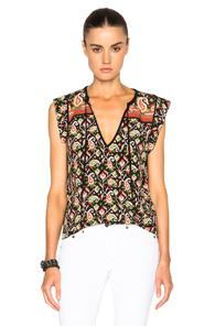 Veronica Beard Rincon Tie Front Top In Black,green,abstract