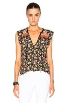 Veronica Beard Rincon Tie Front Top In Black,green,abstract