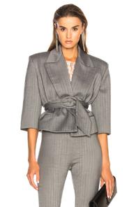 Carmen March Belted Cropped Blazer In Gray