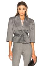 Carmen March Belted Cropped Blazer In Gray